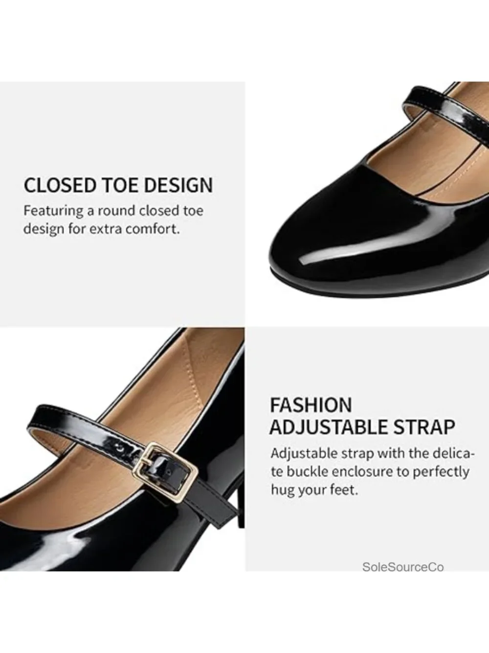 Mary Jane Heels for Women Chunky Block Heel Dress Shoes Patent Leather Pumps
